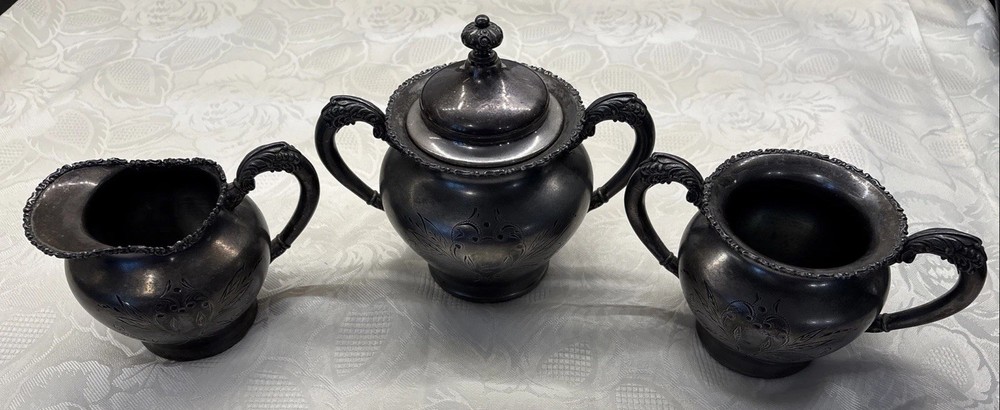 3 Piece Forbes Silver CO. Quadruple Plate Flower Pattern # 208