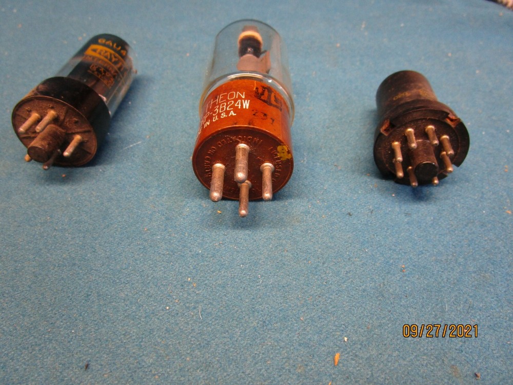 3 Used Untested Raytheon Vacuum Tubes Various Sizes and Styles