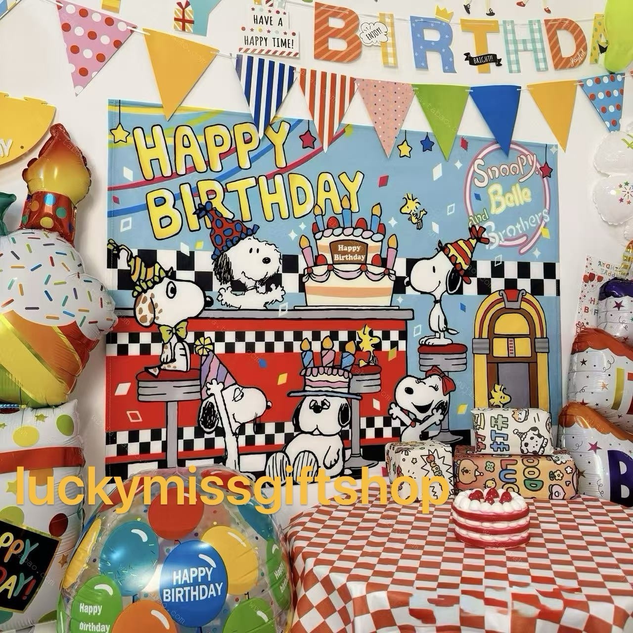 Snoopy Theme Happy Birthday Backdrop Birthday Party Decoration 5x4.3ft
