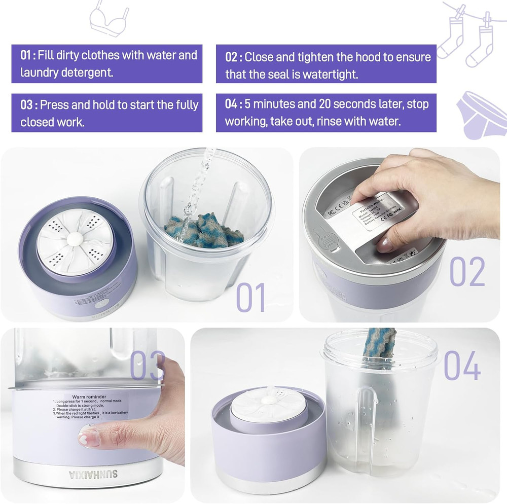 Compact Portable Washing Machine for Small Laundry - Lightweight and Quiet