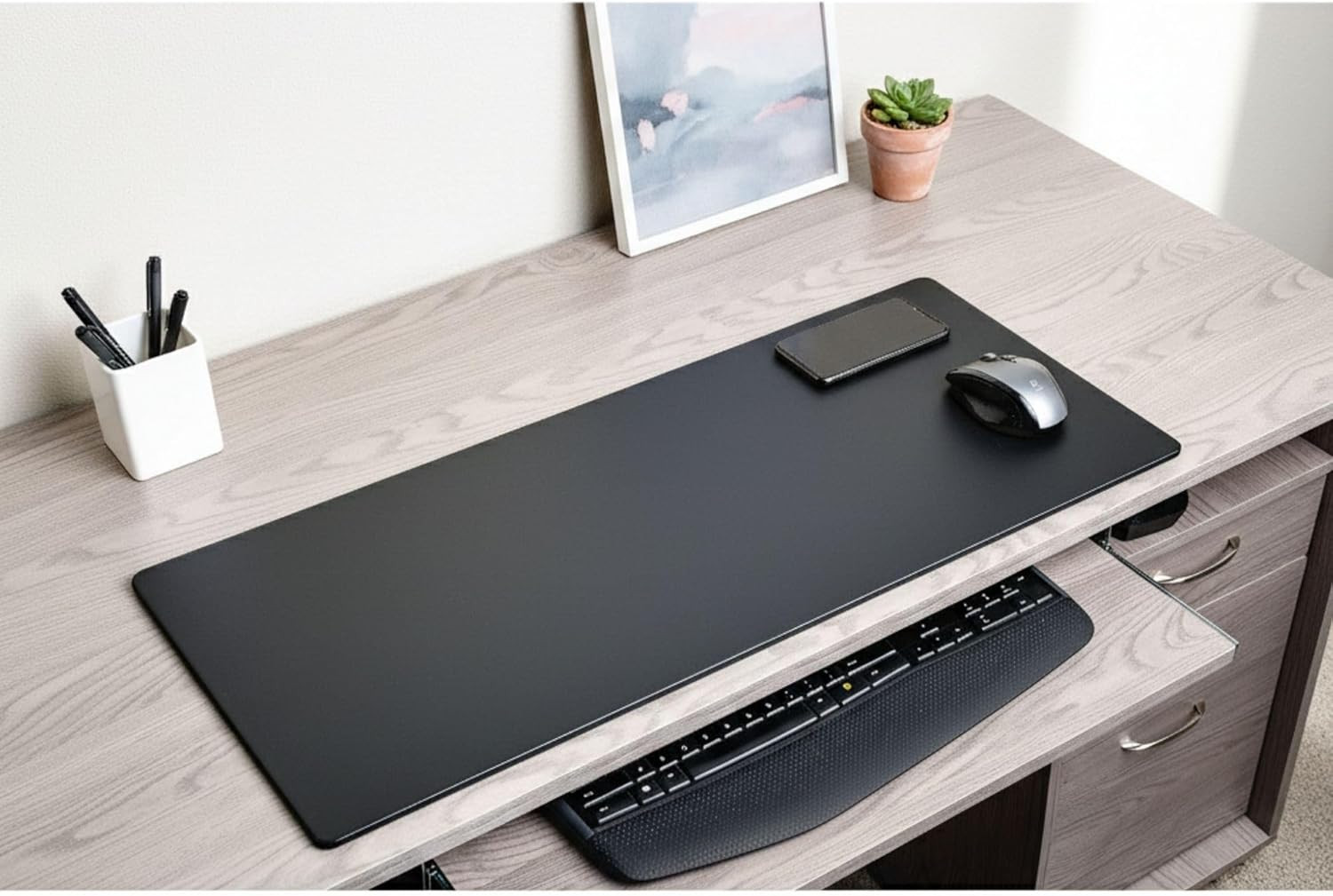 Black Leatherette 30" X 12.5" Keyboard/Mouse Desk Mat