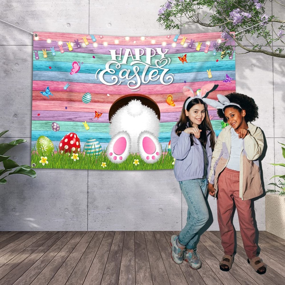Large Easter Party Backdrop Decoration-Happy Easter Party Supplies,Easter Bunny.