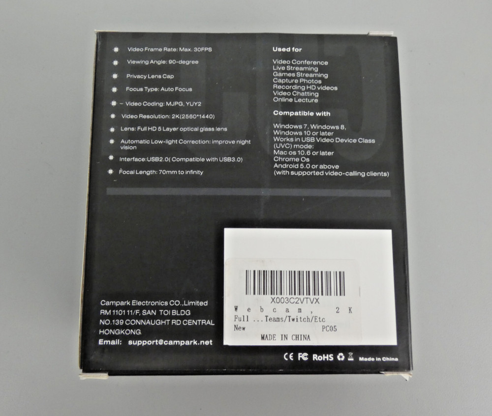 Campark PC05 2K Webcam w/Microphone, QHD Streaming Computer Camera w/ AutoFocus