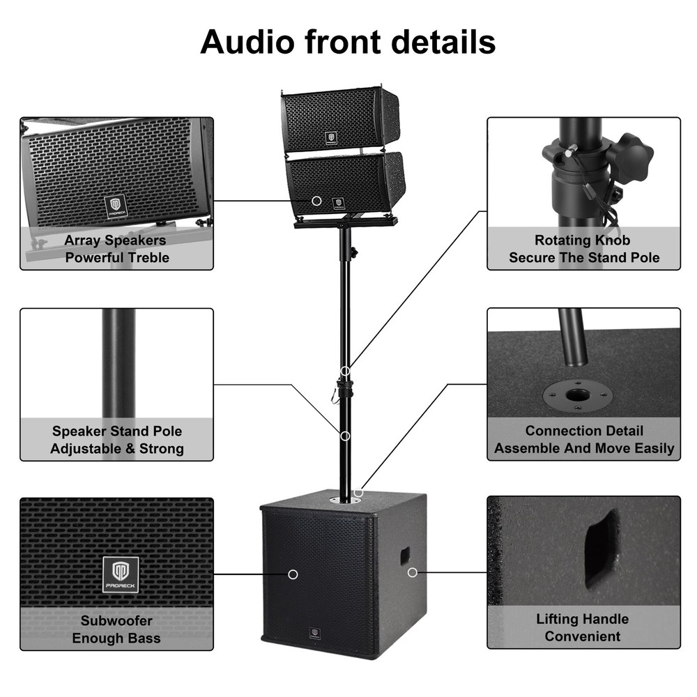 PRORECK CLUB 6000 Line Array Speaker DJ System 15'' Bluetooth Subwoofer 6000W