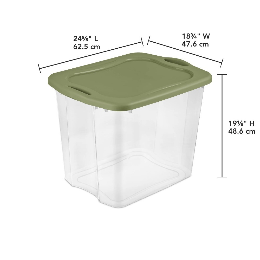 Large 95 Quart Clear Plastic Storage Container Bin with Full-Grip Handles, Green