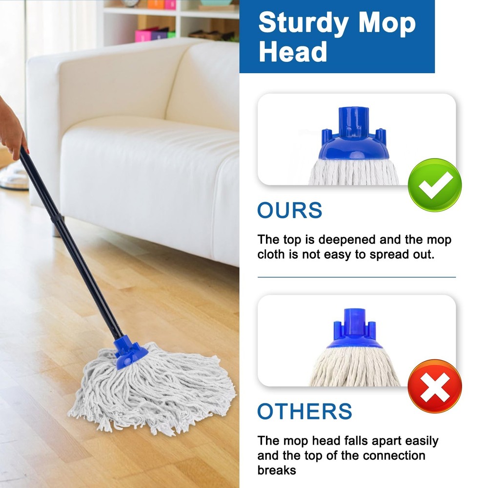 Mop for Floor Cleaning,2 Pcs Cotton String Wet Mops Replacement Head Refill C...