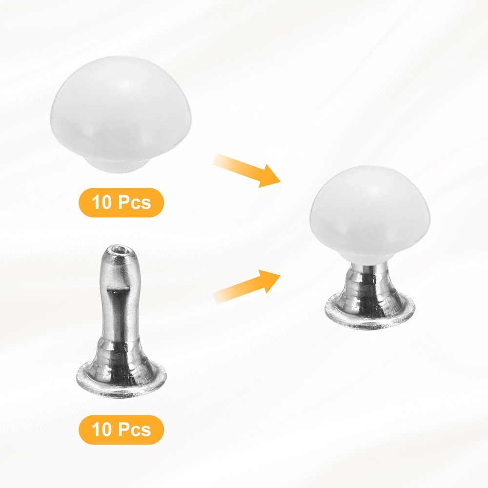 10Pcs Mini Rivet Studs 3mm Double Cap Leather Rivets Tubular Studs White