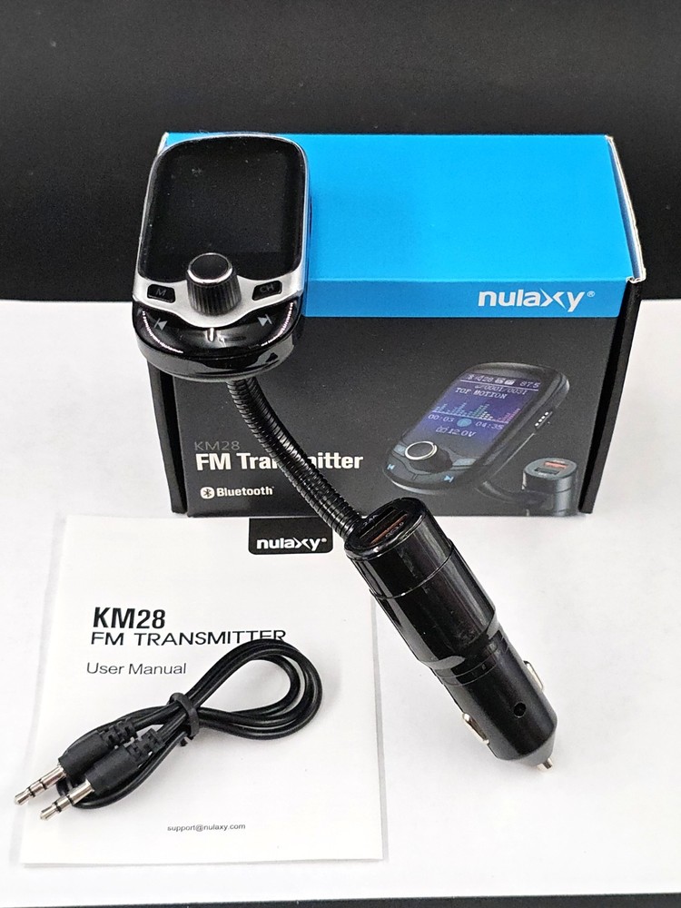 Nulaxy Bluetooth FM Transmitter Smart QC 3.0 KM28 Silver AUX USB TF Hands-Free