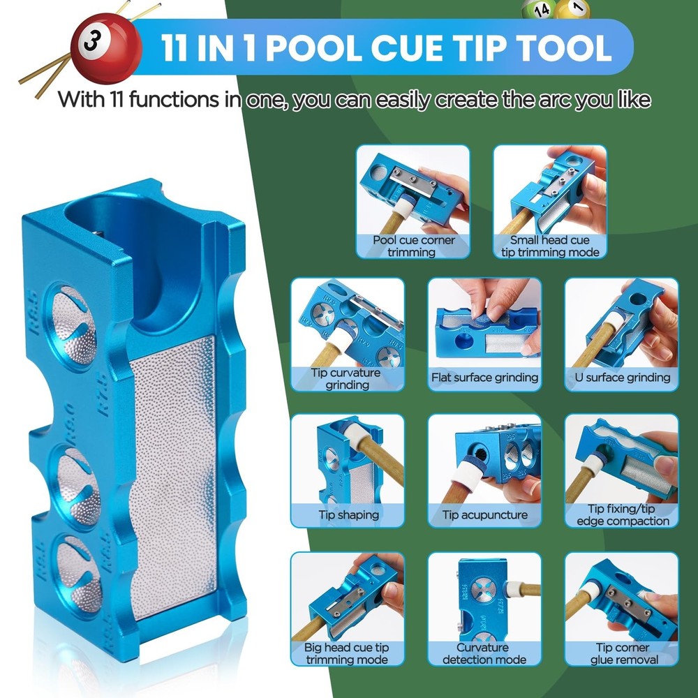 11-in-1 Pool cue Tips Replacement kit,Portable Pool cue tip Shaper,Profession...