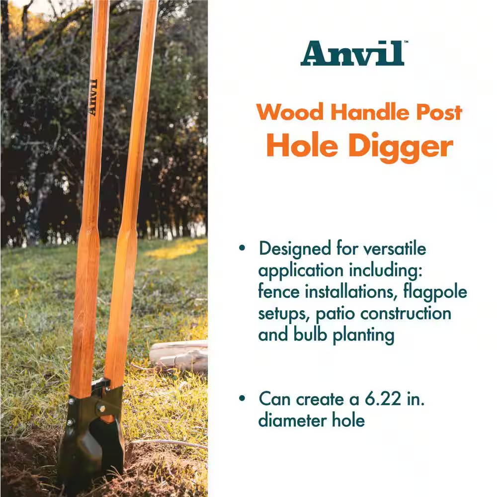 47 In. L Wood Handle Steel Post Hole Digger