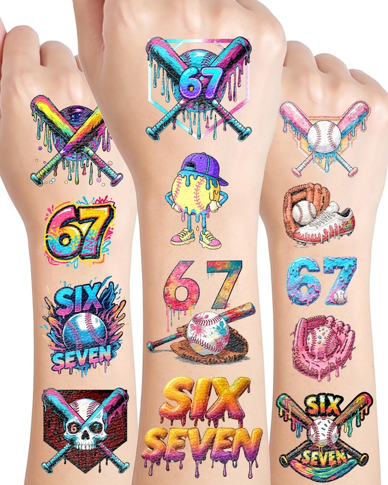 YanZonic 166Pcs Drip Baseball Temporary Tattoos - 6 7 Pink Medium, Multicolor