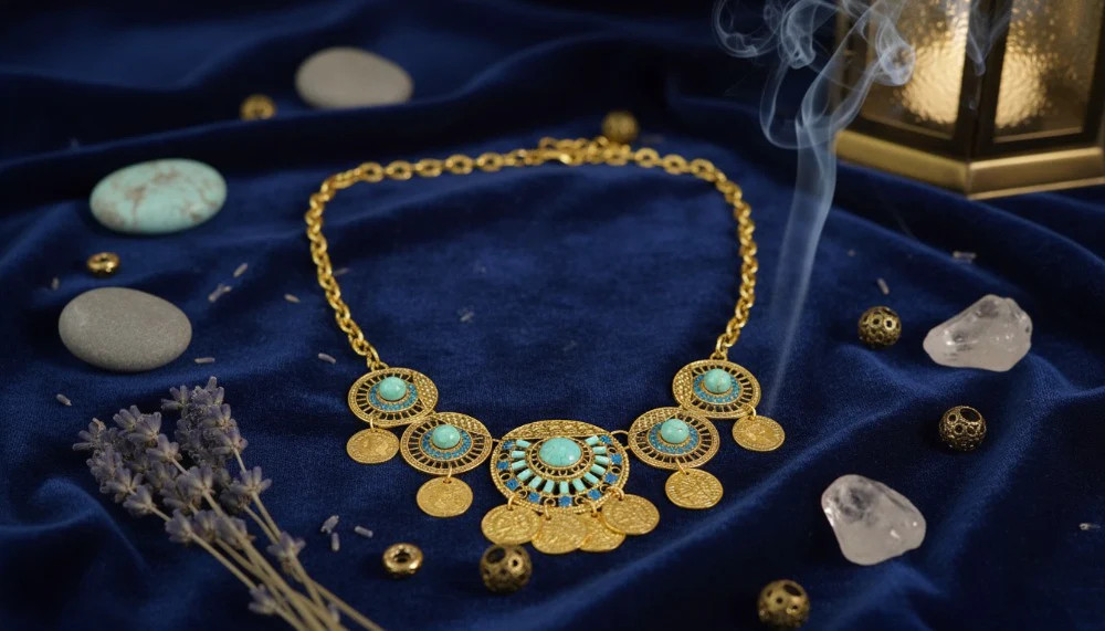 Gold and Turquoise Statement Necklace