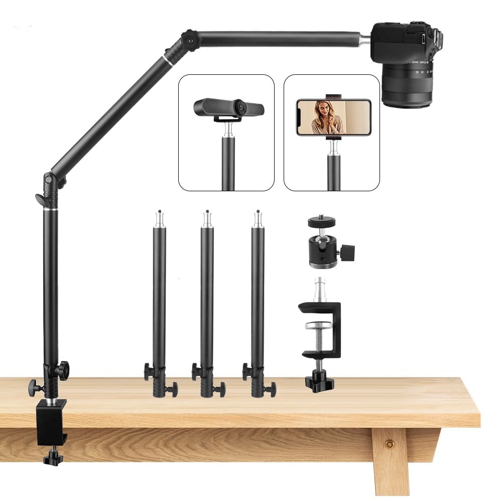Overhead Camera Desk Mount Stand 14.541 Inch Adjustable Articulating Boom Arm
