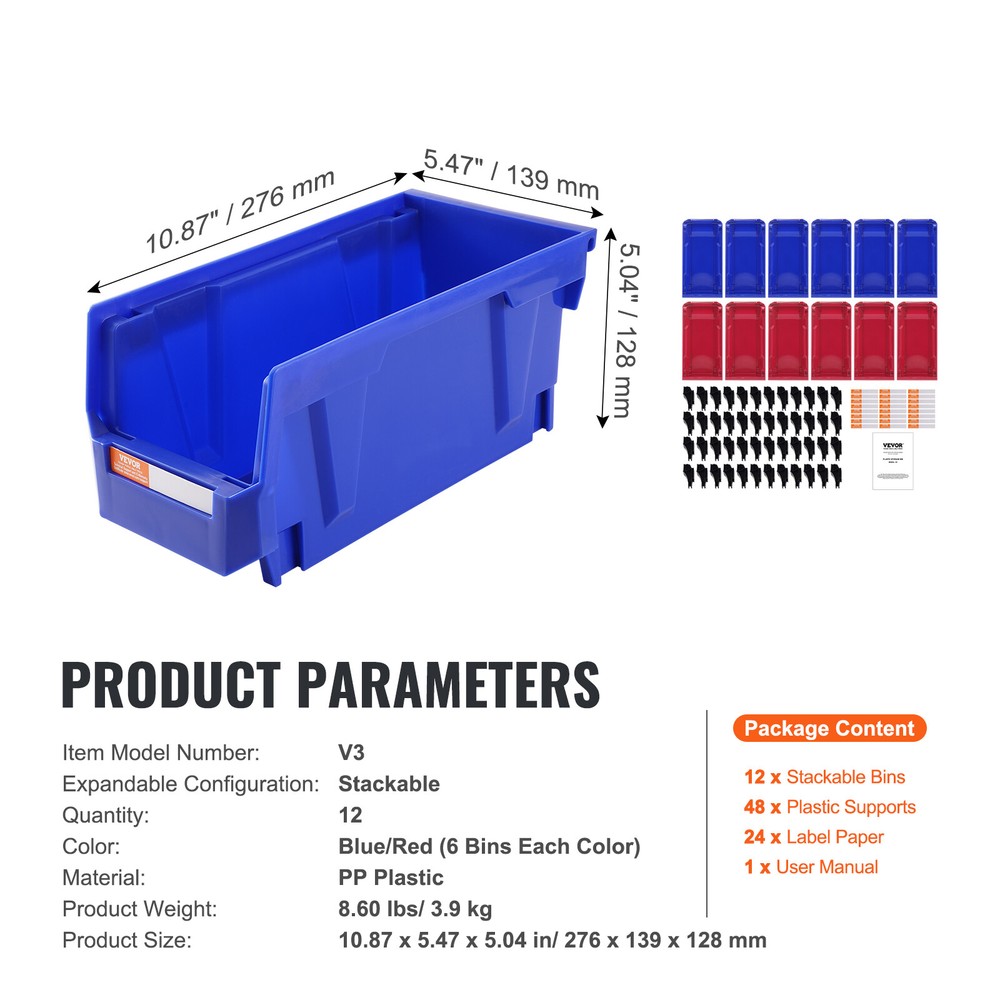 VEVOR 12 Bin Organizer Garage Storage Wall Mounted Plastic Storage Bin Part Rack
