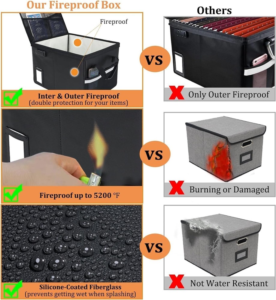 Secure Collapsible Fireproof Document Filing Box – Lightweight & Portable