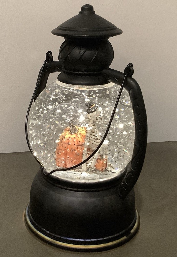 Halloween Skeleton Pumpkin Glitter Globe Light Spooky Decoration Working
