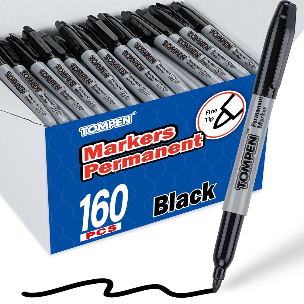 160 PCS Black Permanent Markers Fine Tip Quick Drying Bulk Waterproof
