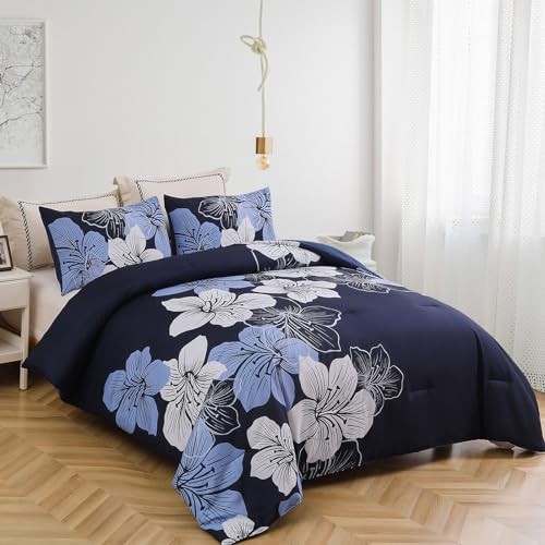 Size Comforter Set Floral Bedding Comforter Sets - Soft King Navy Blue