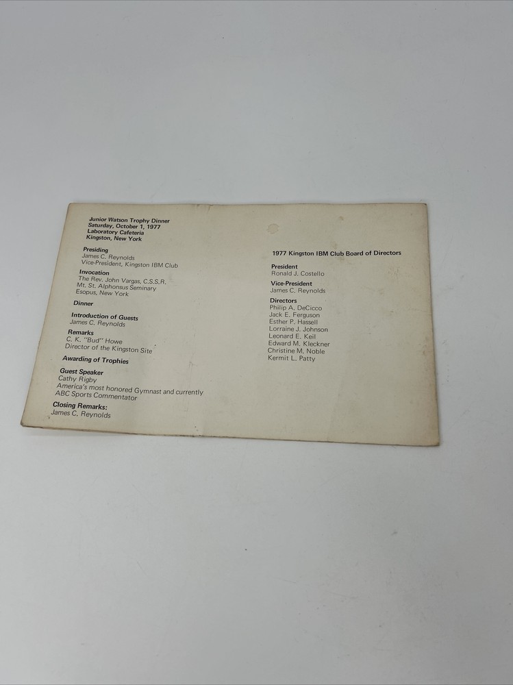 IBM Junior Watson Trophy Dinner 1977 Program Signed by Cathy Rigby Kingston NY