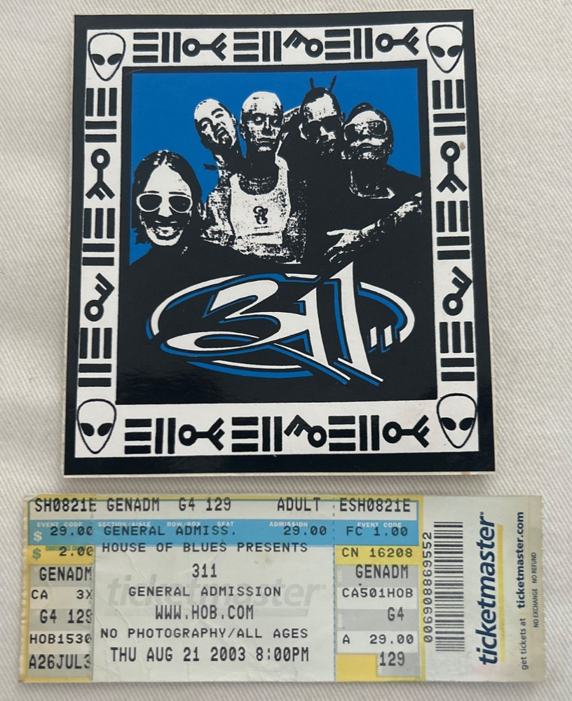311 Concert Ticket 2003 & Sticker