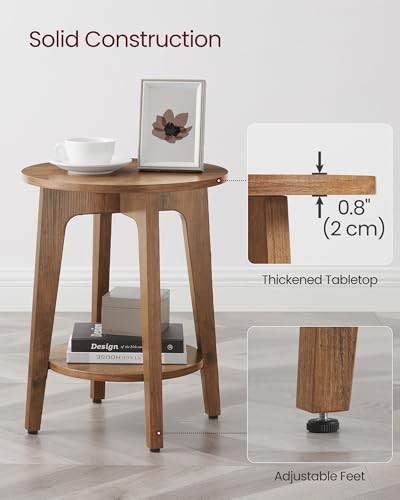 MAEZO Collection - Side Table, 2-Tier Small Round End Rustic Walnut 1 Pack