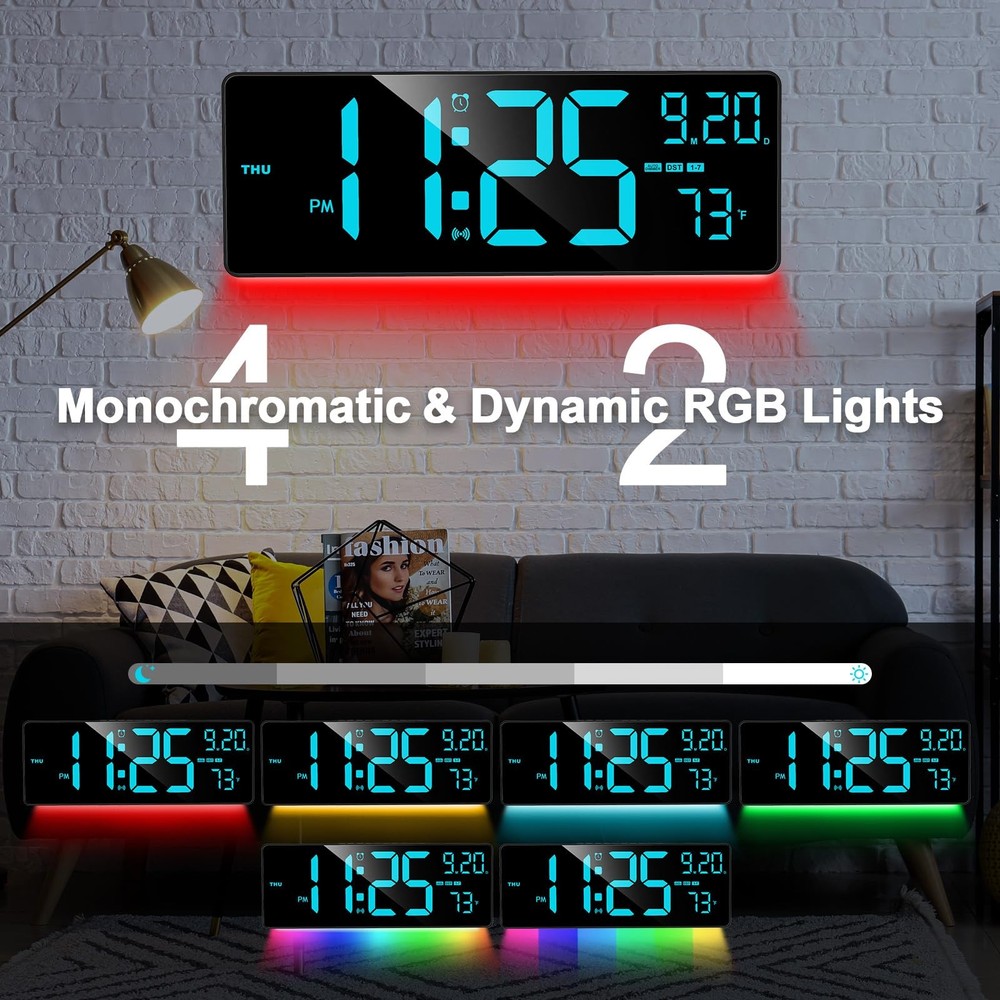 16.3" Bluetooth Large Digital Wall Clock with Remote Control, Auto Time Sync,...