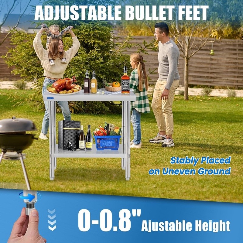 Heavy Duty Stainless Steel Prep Work Surface Adjustable Undershelf NSF Certified