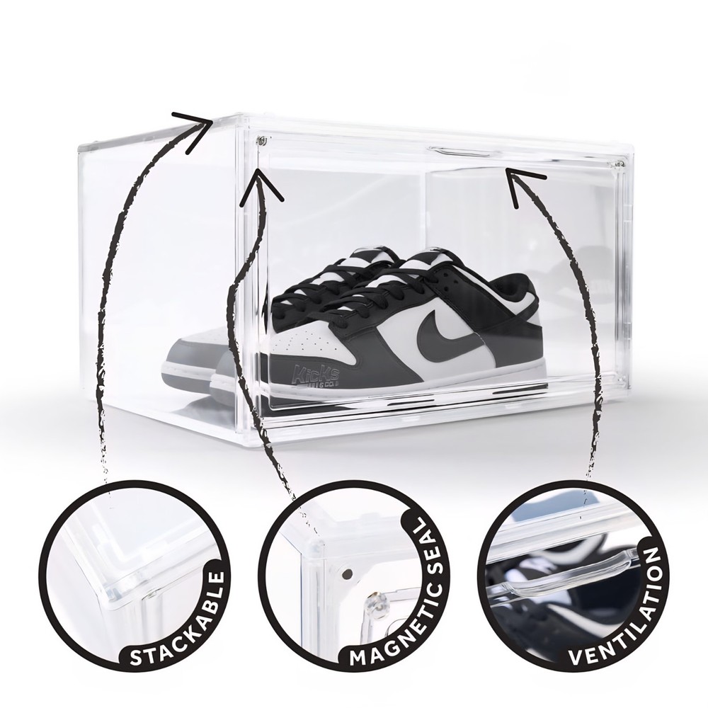 Clear 360° Stackable Shoe Display Case – Side Door Access, Up to Size 13.5 2Pack