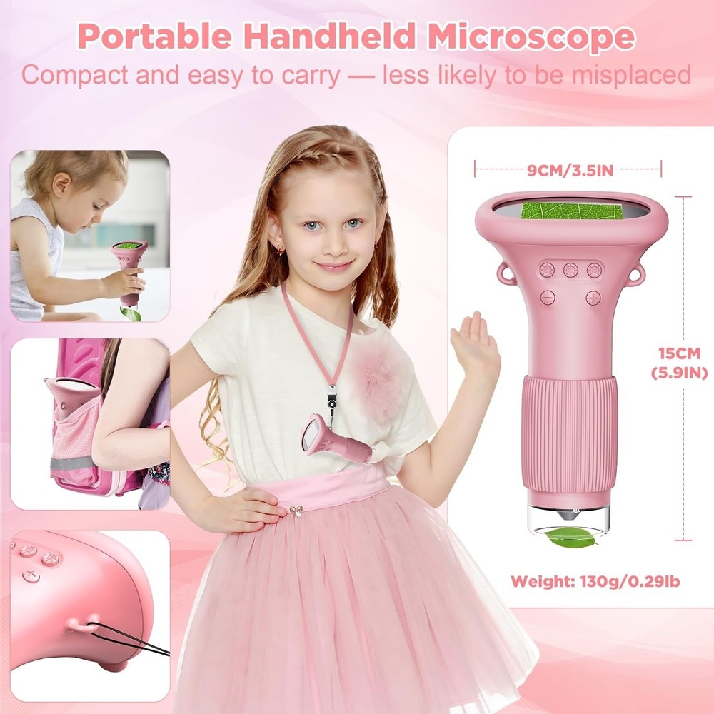 Handheld Kids Microscope - 1000X Magnification & Rechargeable for Fun Learning