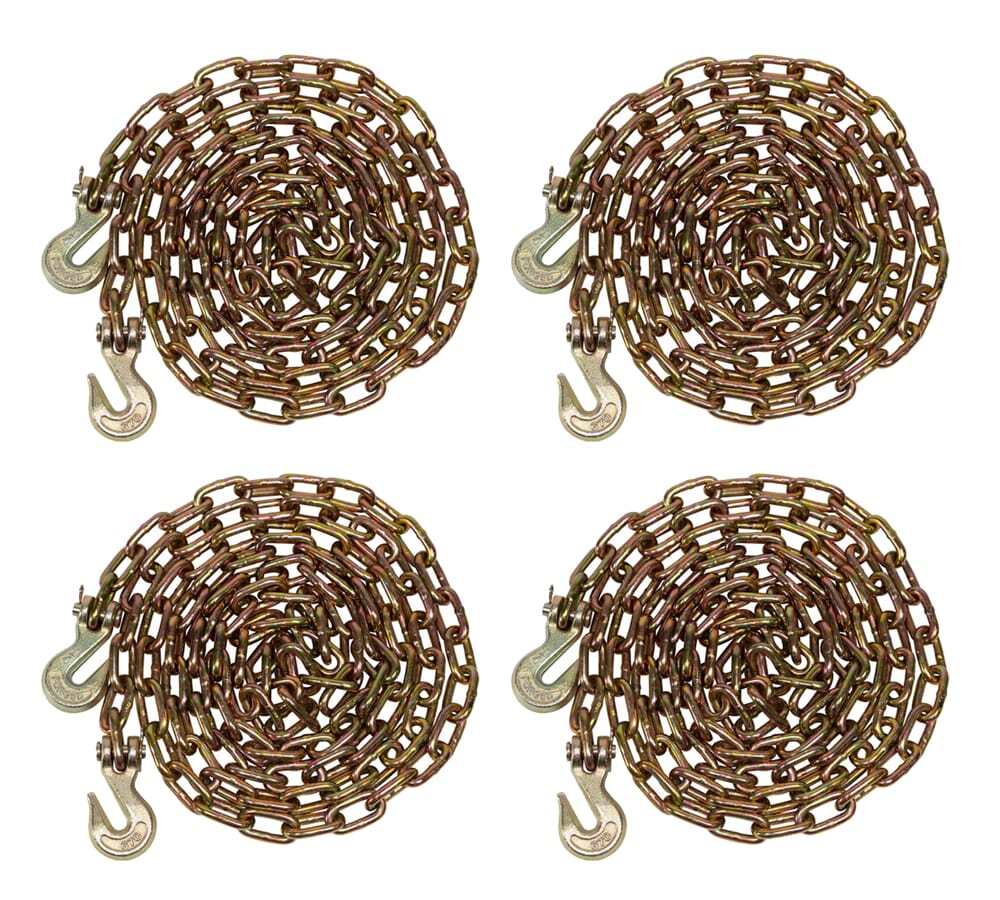 4PK 1/4"x12' Transport Binder Chain Grade 70 w/ Grab Hook 3150 LBS WLL Tow Chain