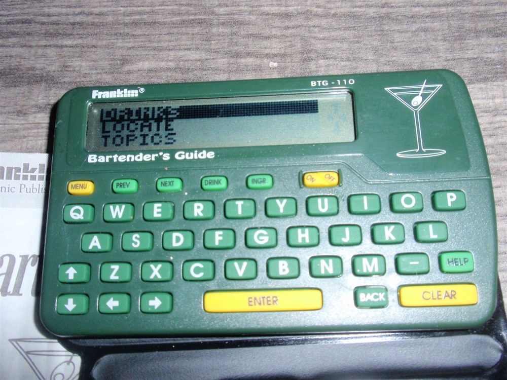 Franklin Electronic Handheld Bartender's Guide Model BTG-110 Unit With Manual