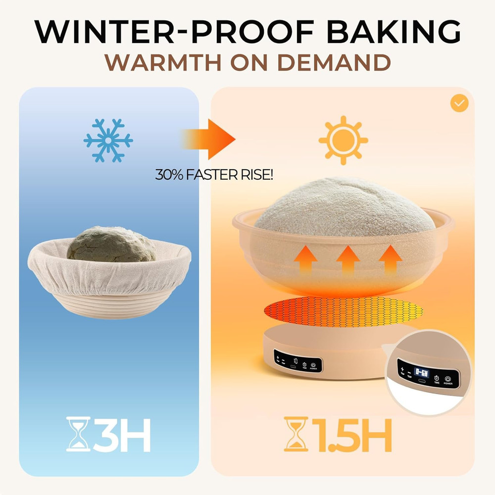Electric Sourdough Starter Kit with 6-Temp (77-122℉) Control & Timer -9"Foldable