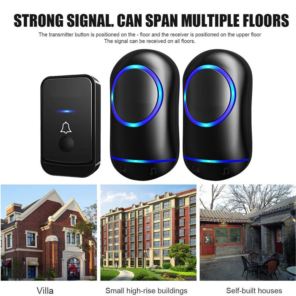 1000ft Wireless Doorbell Chime Kit Waterproof Plugin Receiver Adjustable Volume