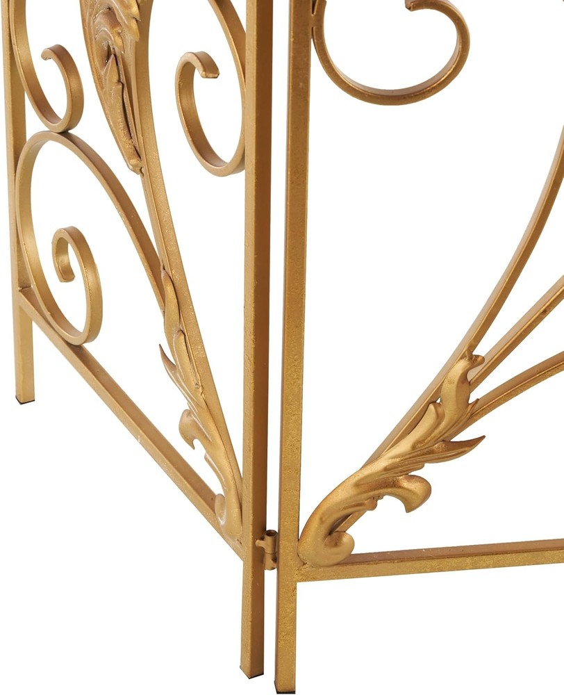 Deco 79 Metal Scroll Fireplace Screen Foldable Gold