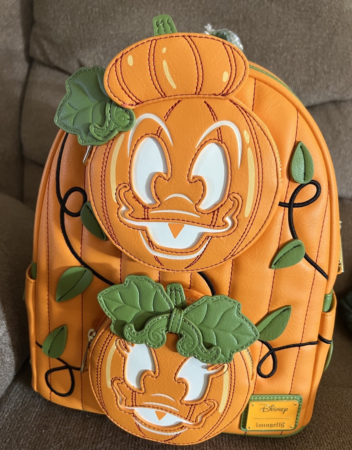 Disney Donald & Daisy Jack-o'-Lantern Glow In The Dark Loungefly Backpack NWT
