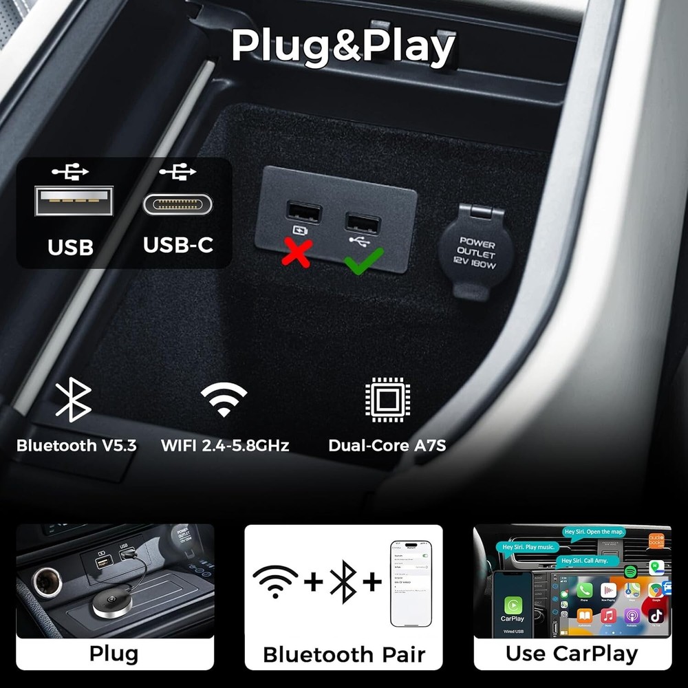 Wireless Carplay Adapter Converts Wired to Wireless for iPhone IOS 10+ Replace