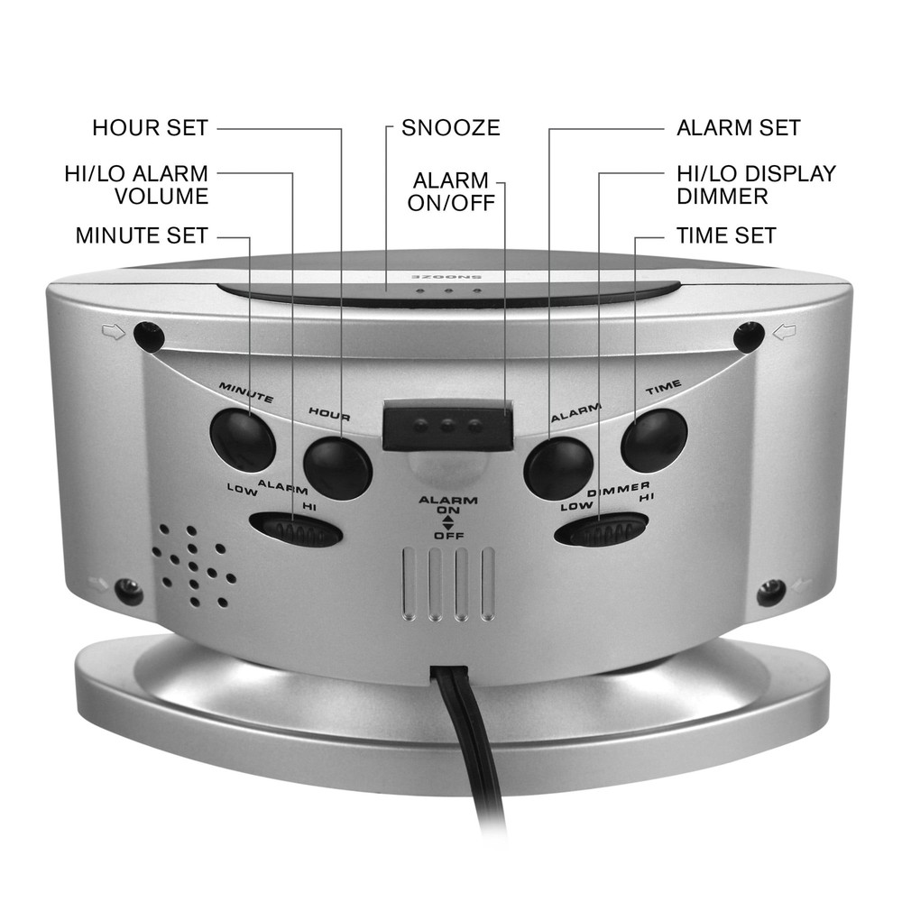 LED Digital Alarm Clock, Swivel Base, Silver Case, Red Display