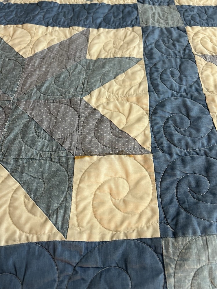 Full Size Patchwork Quilt Blue And White Star Design