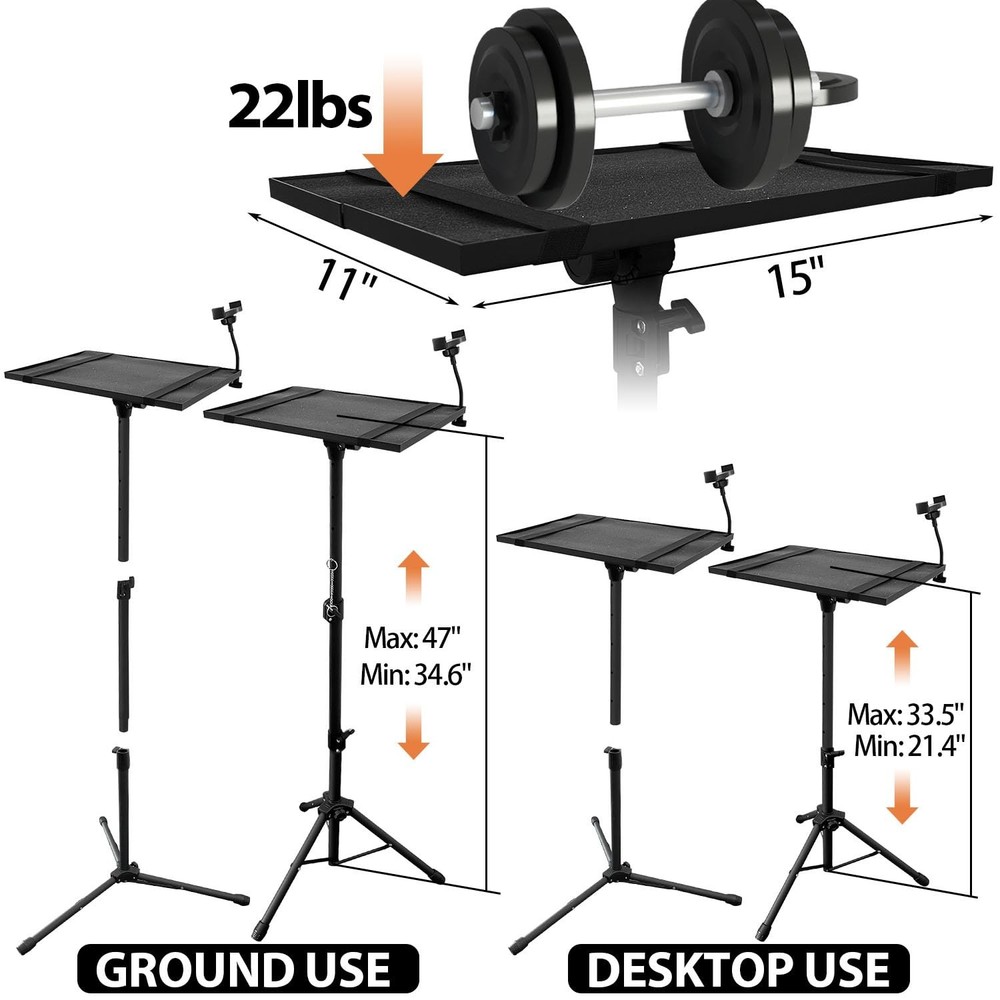 Projector Stand Portable Projector Tripod with 180° Tilting Laptop Tr...