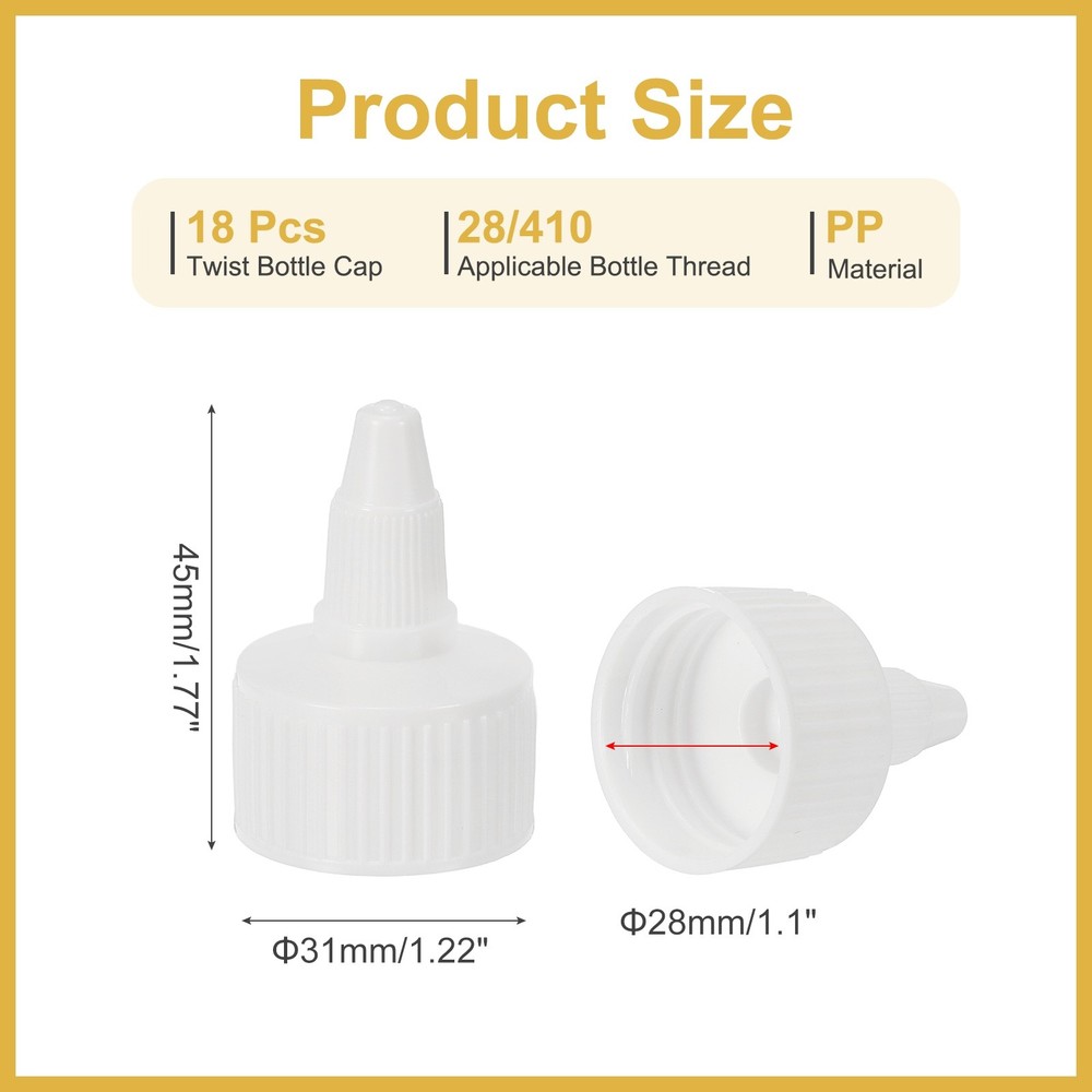 18Pcs 28/410 Plastic Ribbed Edge Squeeze Bottle Replacement Caps, White