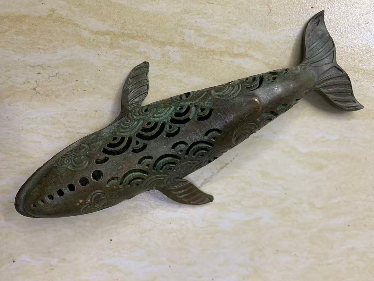 2Pcs 6.5 Inches Chinese Bronze Hand Made *Fish* Incense Burners
