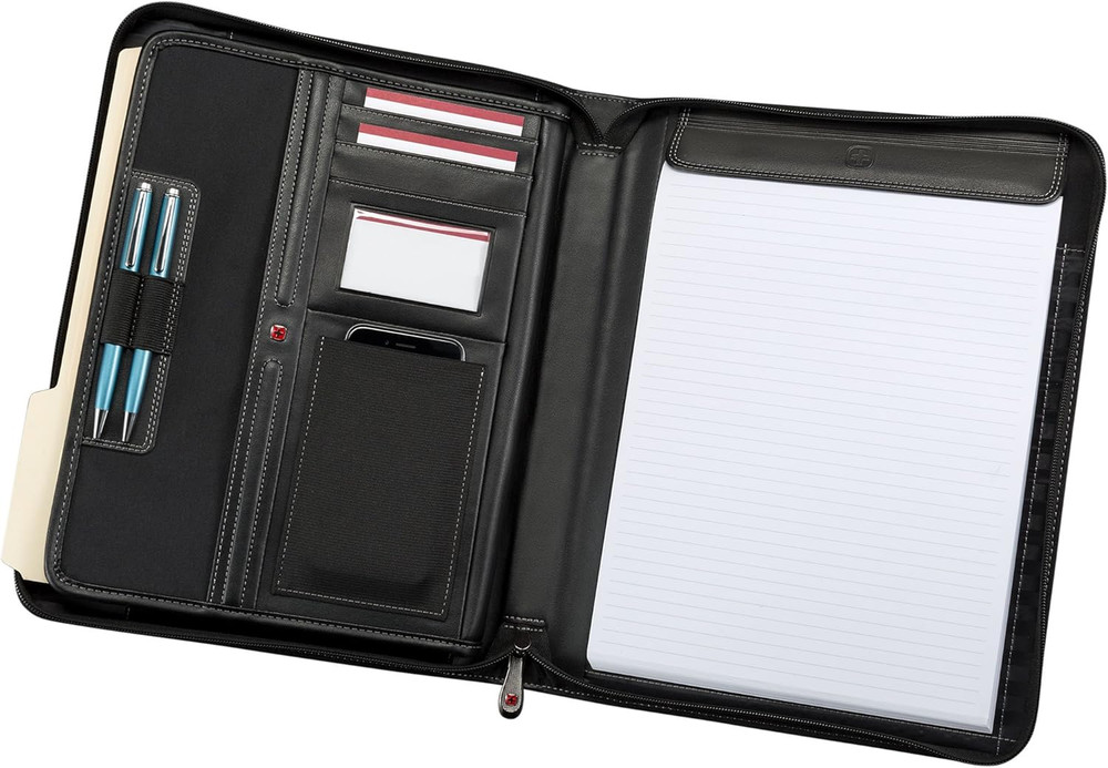 Concept Zippered Padfolio, Padded Document Organizer, Black