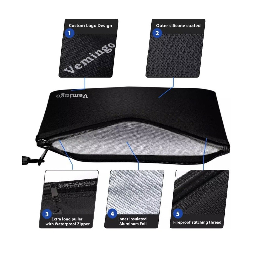 13.5”x9 Fireproof Document Bag, Water Resistant Fire Safe Storage Pouch