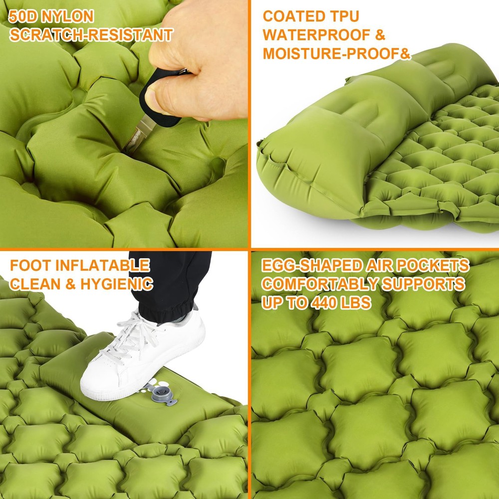 Double Sleeping Pad, Ultralight 4" Extra-Thick Self Inflating Sleeping Mat fo...