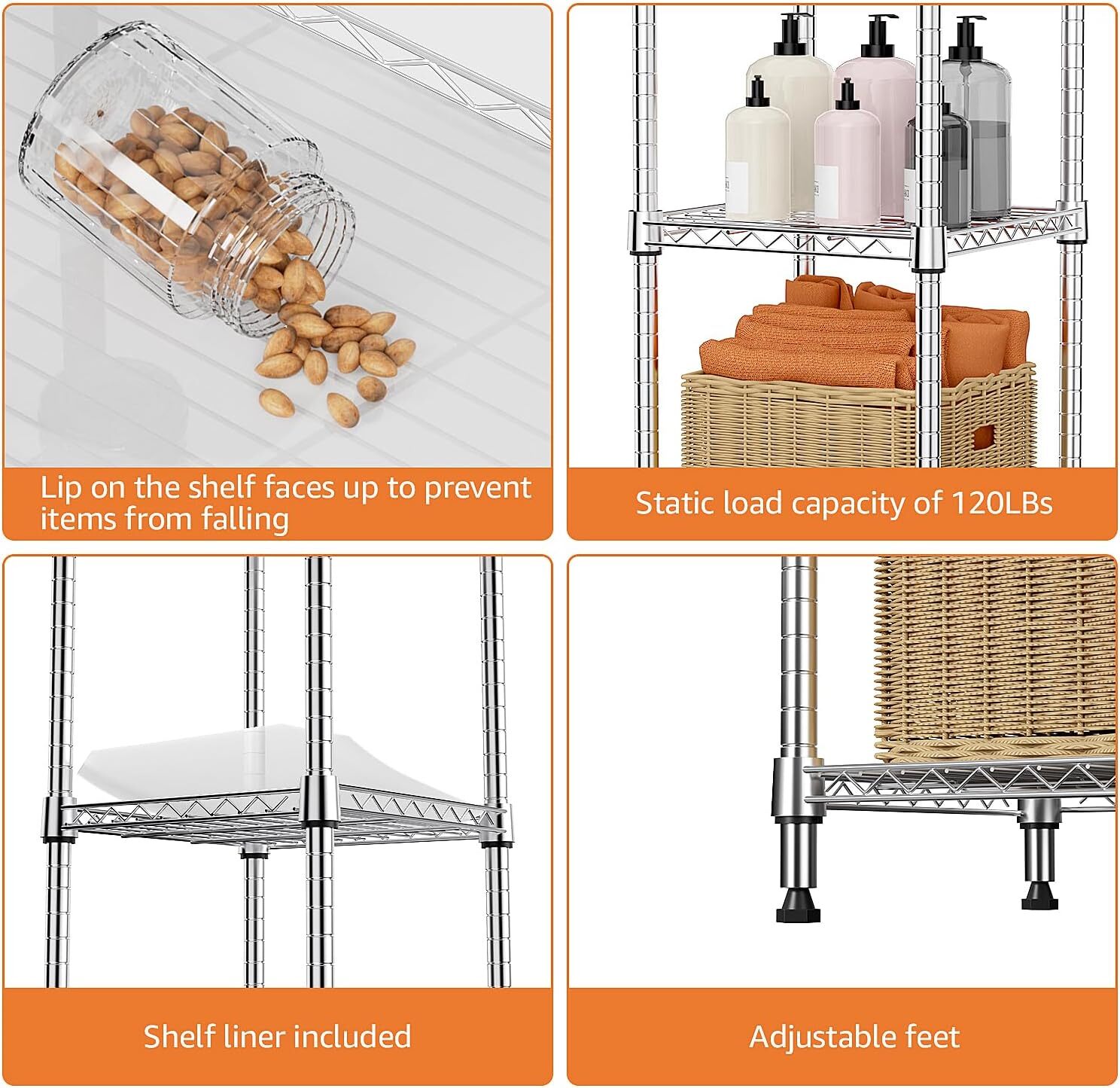 5 Tier Wire Kitchen Pantry Shelf Rack Steel Shelves Metal Shelving Storage Units