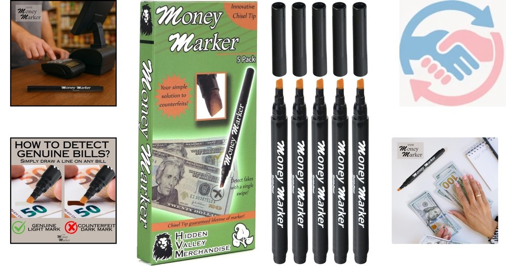High-Performance Counterfeit Detector Pens - 5 Count with Water-Based Black Ink