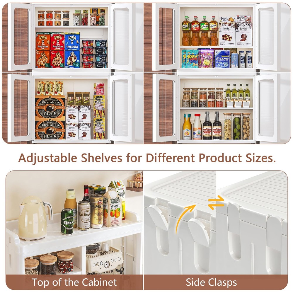 Foldable Plastic Sideboard Cabinet with Adjustable Shelves, Waterproof Buffet...