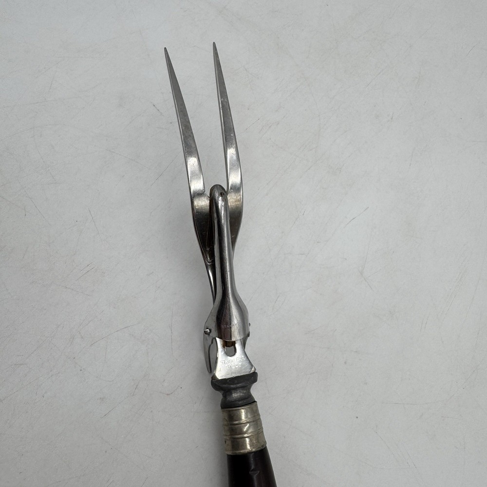 Black Bakelite Meat Carving Fork with Folding Stand Vintage