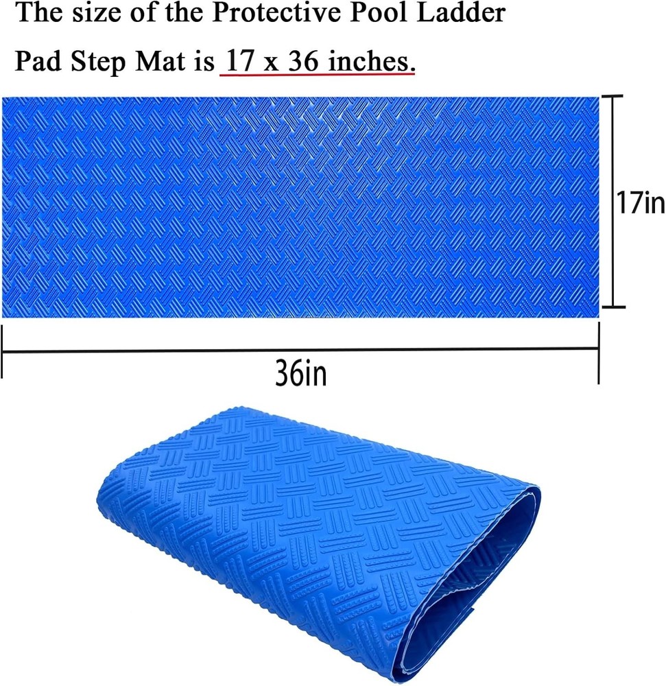 Space-Saving Protective Pool Ladder Mat 36" x 17" - Blue, Durable Design