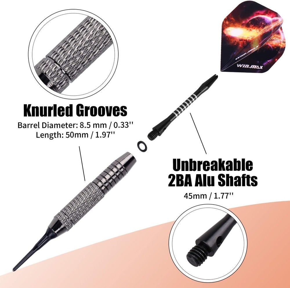 Beginner-Friendly 12 Pcs Soft Tip Darts Set - 18 Gram with Extra Accessories